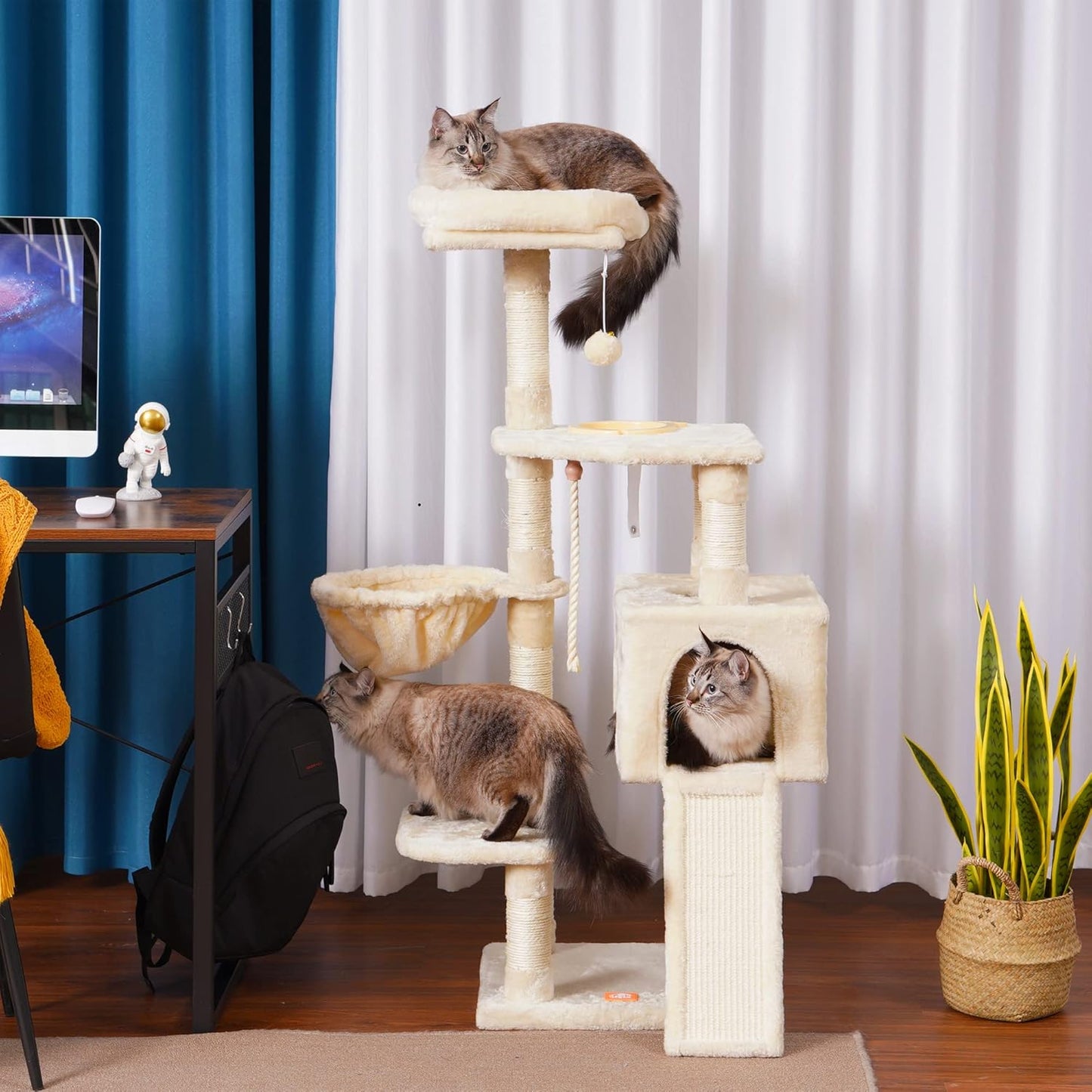 Cat Tree, Cat Tower for Indoor Cats with Scratching Board, Multi-Level Cat Furniture Condo with Feeding Bowl Light Gray HCT010M